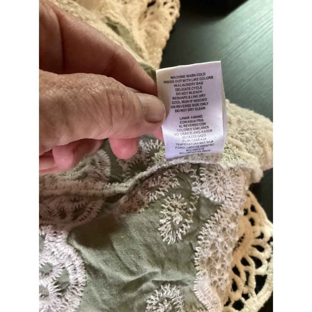 Democracy Women Peasant Crochet Lace Trim Top M Cottagecore Sage Shabby - Picture 8 of 11